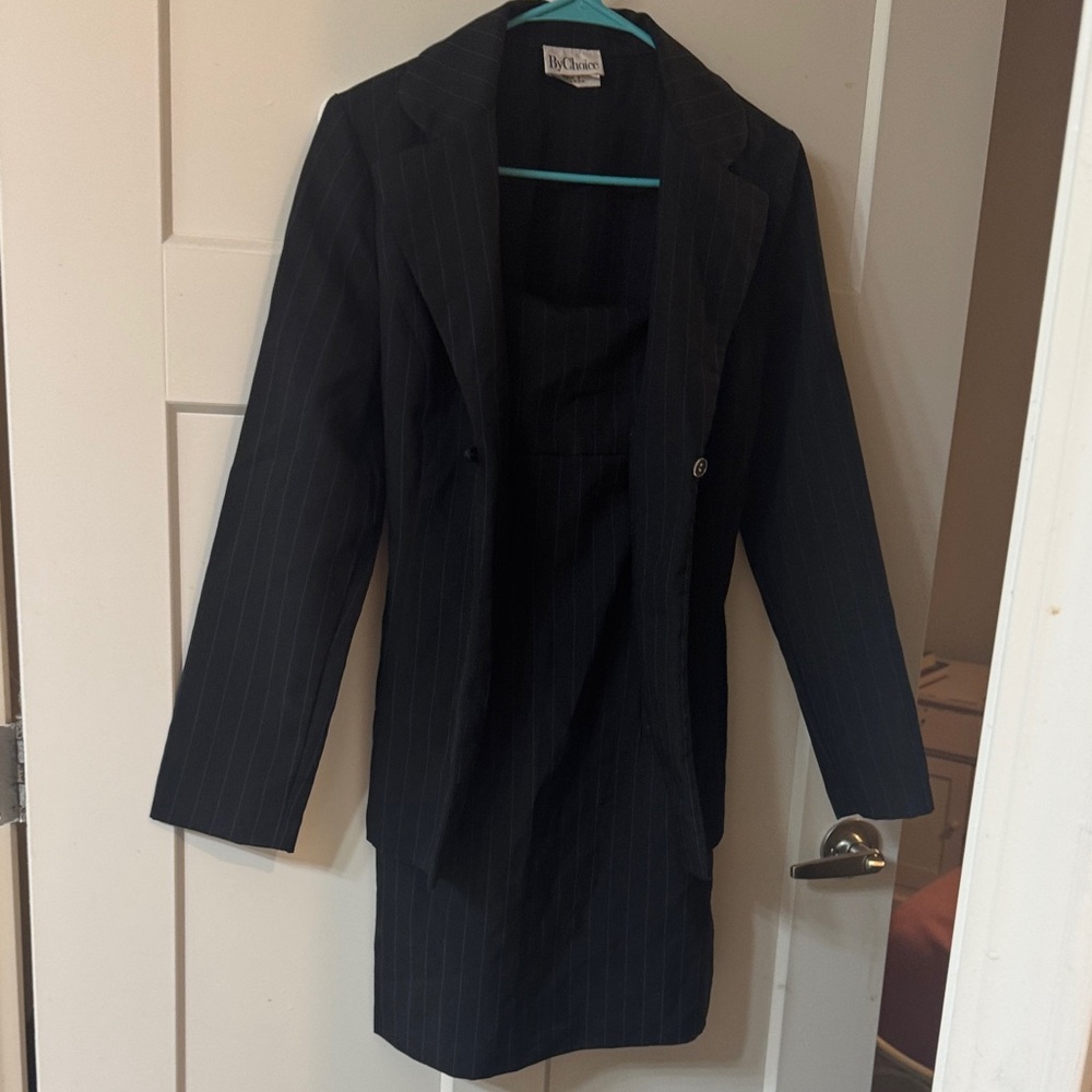 Le Chateau Charcoal Pinstripe Midi Dress
